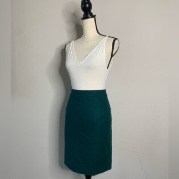 J. Crew Forrest Green Wool Blend Mini Pencil Skirt - Picture 5 of 14